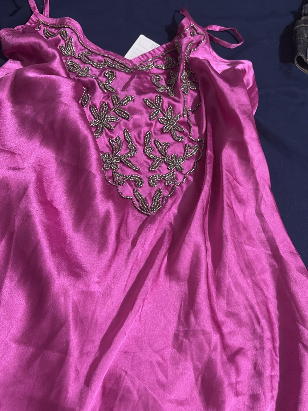 Embellished Fuchsia Satin short  Dress